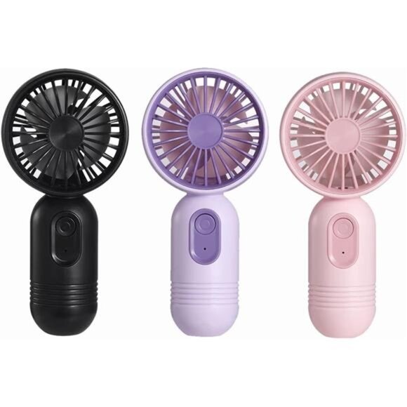 Cute 3-Pack Mini Portable Fans: USB Rechargeable, 3 Speeds, Perfect for Travel & - Picture 1 of 7